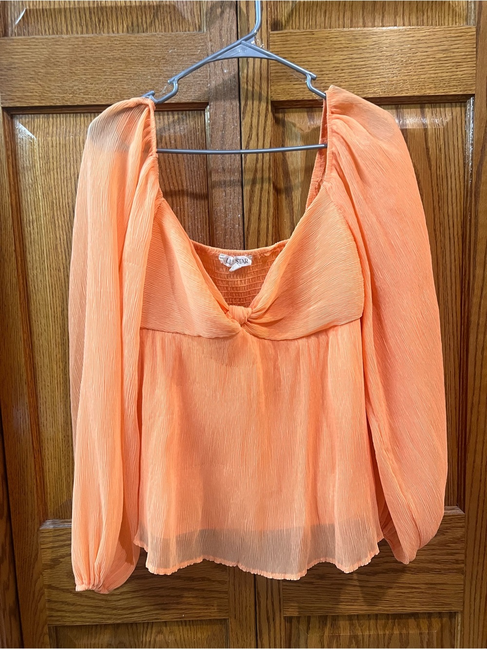 Lily Star Lightweight Peach Long Sleeve Textured Top Puff Sleeve Women’s XL